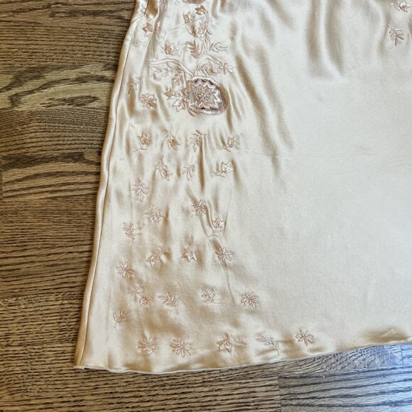 Alberta Ferretti Womens 90's Champagne 100% Silk Embroidered Skirt Size 44/M - Picture 9 of 16